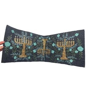 Celebrate Together Hanukkah Beaded Table Runner Blue Gold Menorah 13x36 NEW